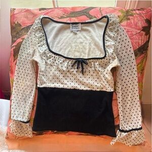 women's true american vintage polka dot milkmaid 3/4 long sleeve y2k blouse